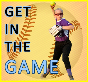 Graphic for Get in the Game showing female softball player